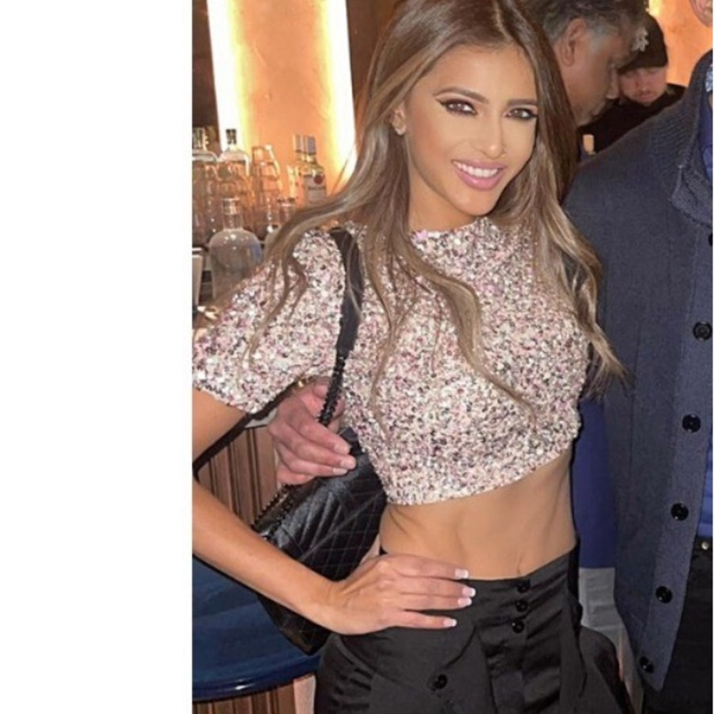 Pink beaded evening top with sequin
